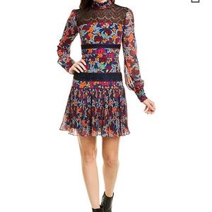 Saloni Dina Tropical Lace Panel Silk Minidress